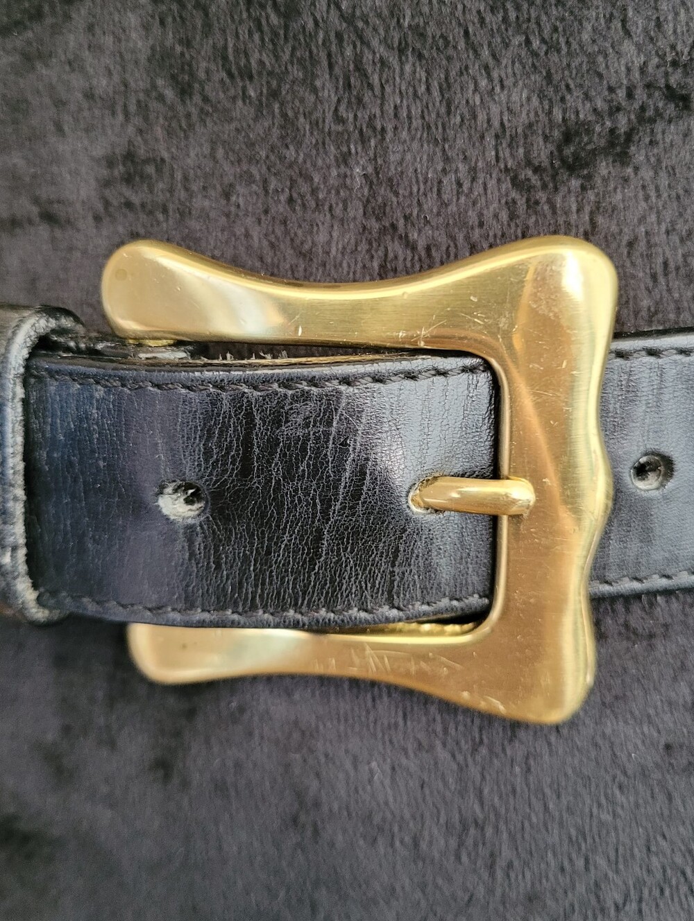 Black Leather Belt with Gold Buckle - Women Accessories Vintage Leather Belt 28" - Picture 11 of 16